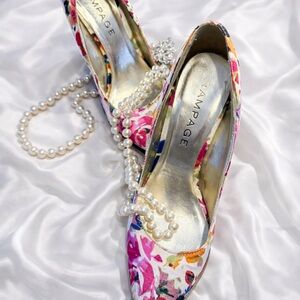 Rampage Floral Pointed Pumps in Pink, Blue & Orange